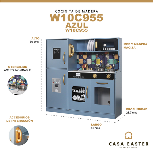 Juego de cocina infantil de madera color Azul - W10C955