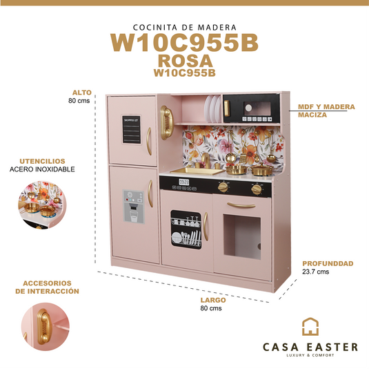 Juego de cocina infantil de madera color Rosa - W10C955B