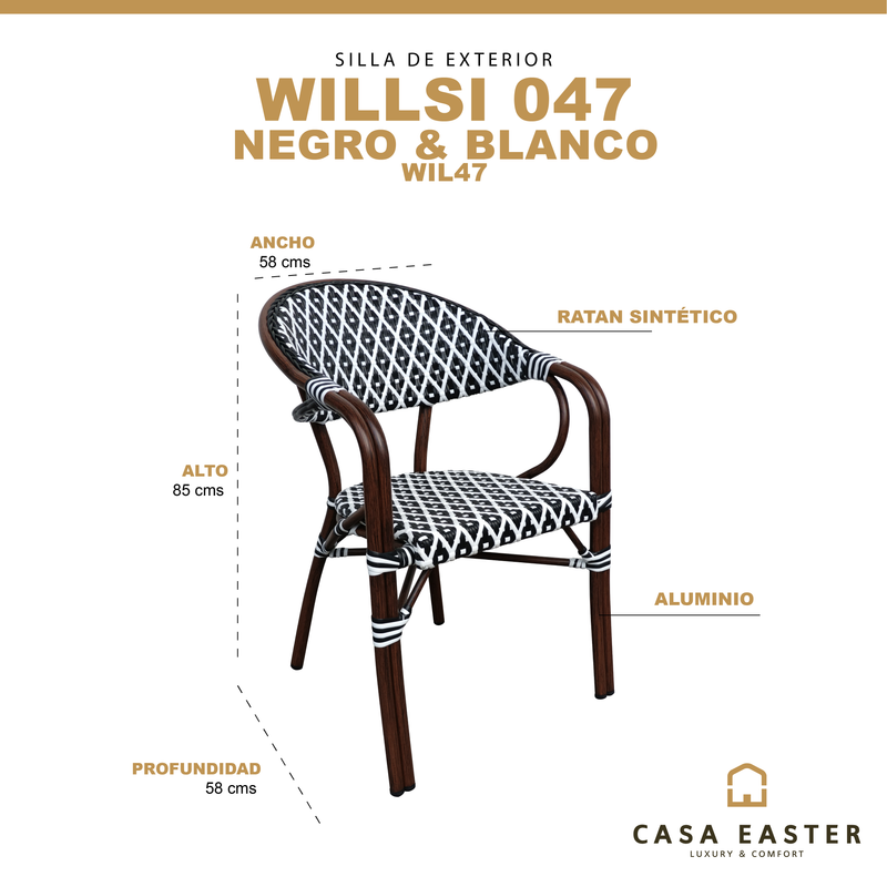 Cargue la imagen en el visor de la galería, Silla de Rattan para Exterior Color negro &amp; blanco  WILLSI 047 - WIL47
