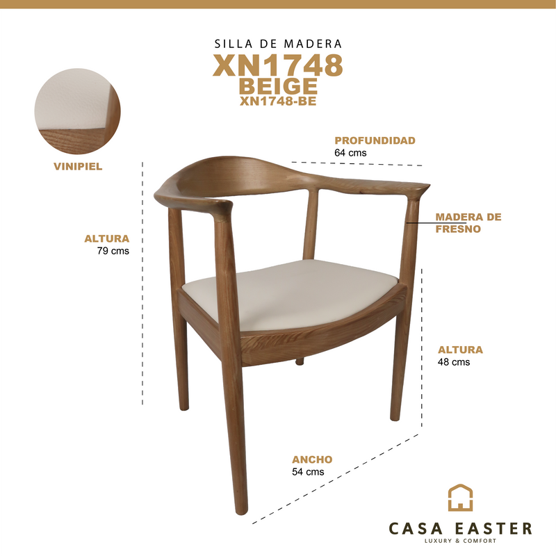 Cargue la imagen en el visor de la galería, Silla de madera para interior XN1748 color natural con beige - XN1748BE

