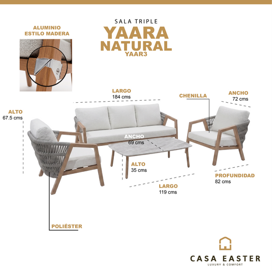 Set triple Yaara de Aluminio estilo madera - GLA63542-YAAR3