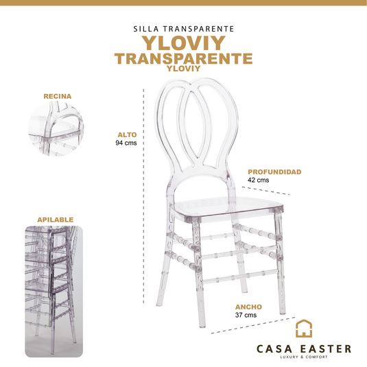 Silla para Exterior e Interior YLOVIY de Resina Color Transparente - YLOVIY
