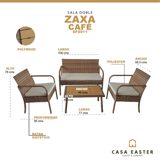Set doble de exterior e interior Zaxa de ratán sintético color café - SFS011