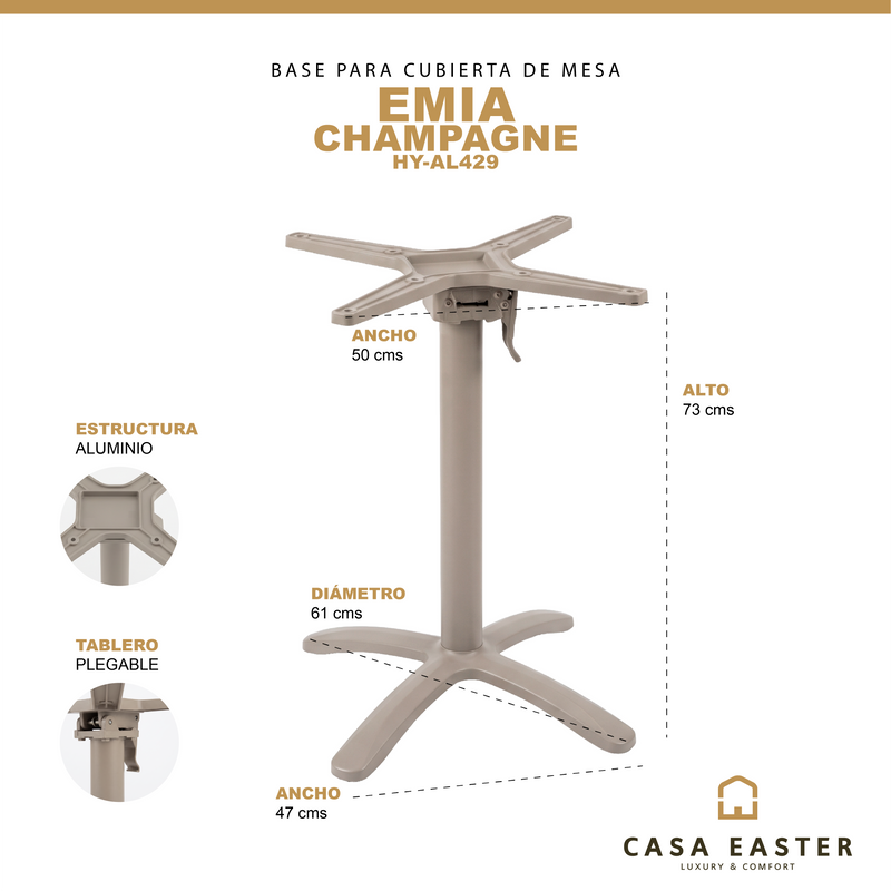 Cargue la imagen en el visor de la galería, Base para cubierta de Mesa Emia de Aluminio Color Champagne - HY-AL429
