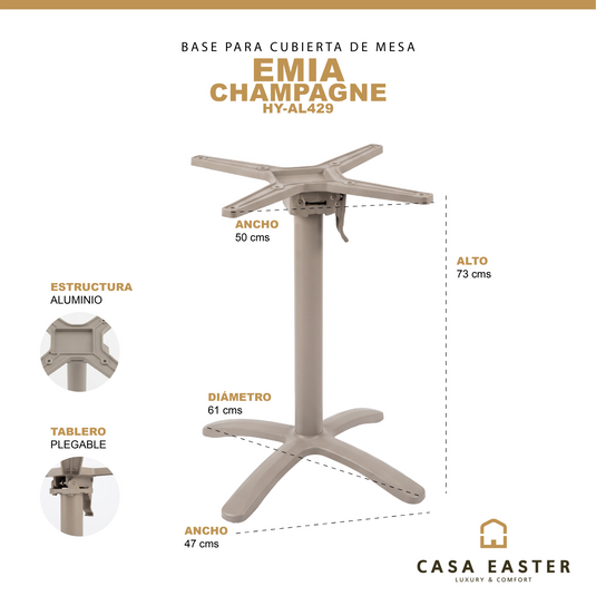 Base para cubierta de Mesa Emia de Aluminio Color Champagne - HY-AL429