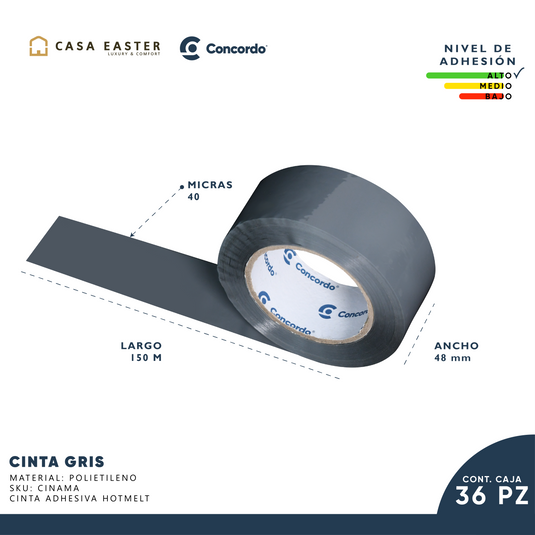 Caja De Cinta 150m x 48mm 36pz Color GRIS -CINGRIS