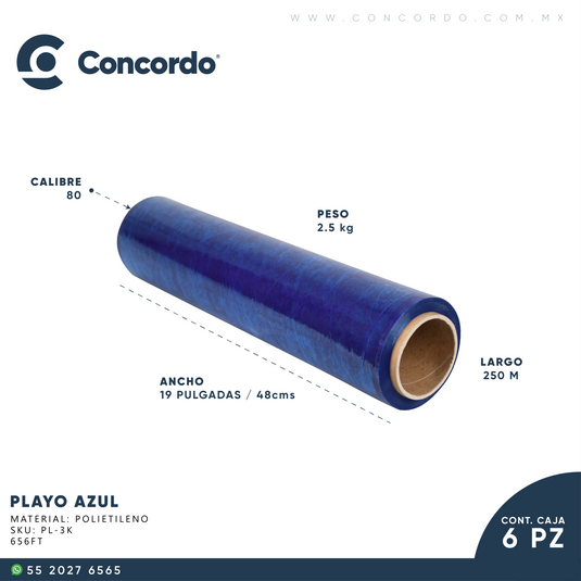Playo caja con 6 rollos Azul 19", Calibre 80 - PLA2.5