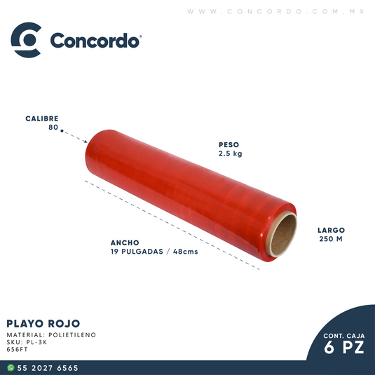 Playo caja con 6 rollos Rojo Calibre 80 - PLRO2.5