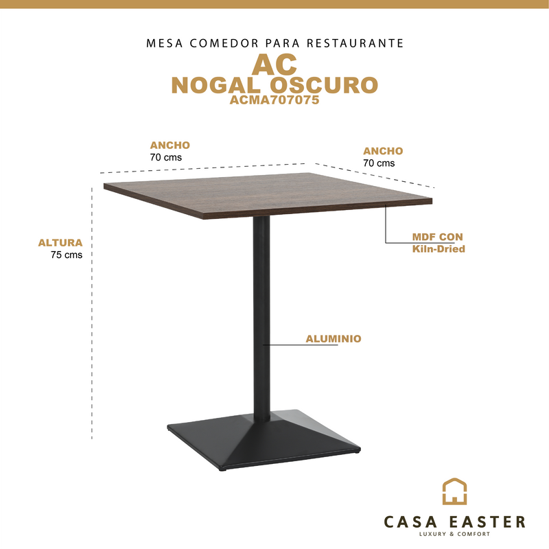 Cargue la imagen en el visor de la galería, Mesa de comedor de interior para restaurante AC 70x70 color Nogal oscuro - ACMA707075
