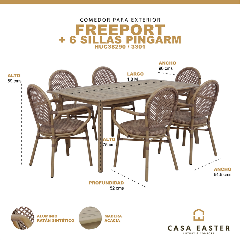 Load image into Gallery viewer, Comedor Freeport 1.8 + 6 sillas Pingarm - HUC38290 / 3301
