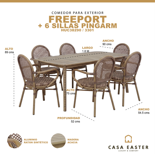 Comedor Freeport 1.8 + 6 sillas Pingarm - HUC38290 / 3301