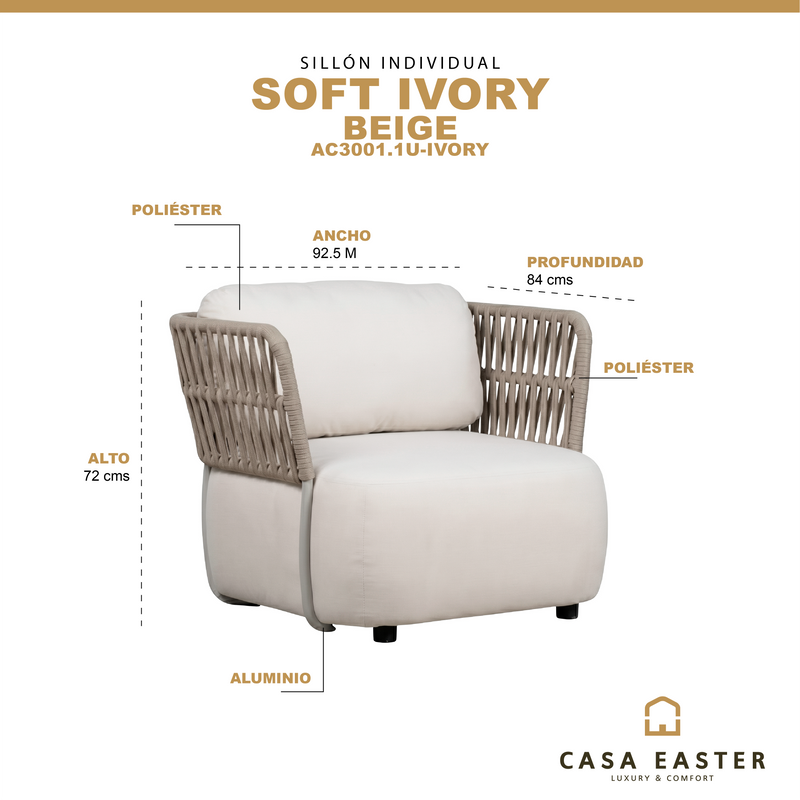 Cargue la imagen en el visor de la galería, Sillón Individual Soft color Ivory - AC3001.1U-IVORY
