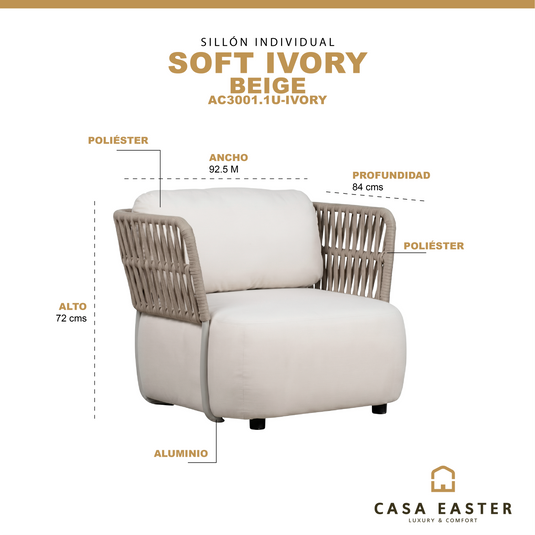 Sillón Individual Soft color Ivory - AC3001.1U-IVORY