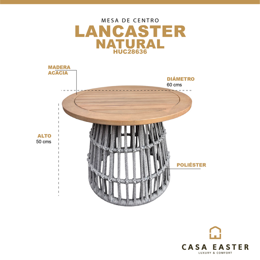 Mesa de centro redonda 60 cm Lancaster de madera - HUC28636