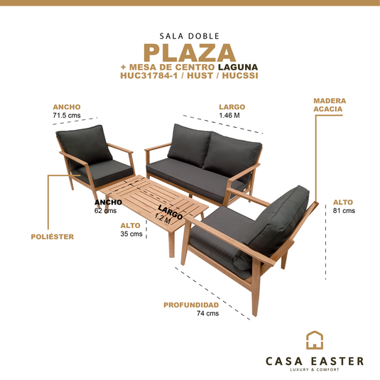Set doble Plaza + mesa Laguna centro de madera