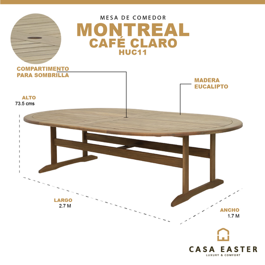 Mesa de comedor Montreal ovalada 2.7 M color Café - HUC11
