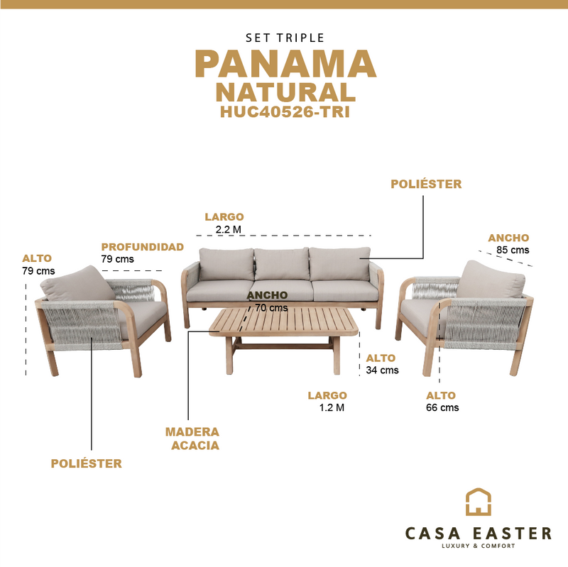 Cargue la imagen en el visor de la galería, Set triple Panama de madera color natural - HUC40526-TRI
