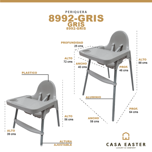 Periquera para bebe ajustable color Gris 8992-Gris – CasaEaster