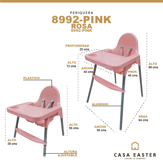 Periquera para bebe ajustable color Rosa - 8992-PINK