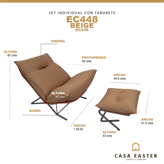 Set EC448 sillón individual  con taburete para interior - EC448