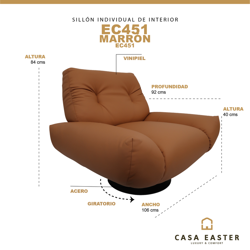 Cargue la imagen en el visor de la galería, Sillón individual EC451 de Interior con PU - EC451

