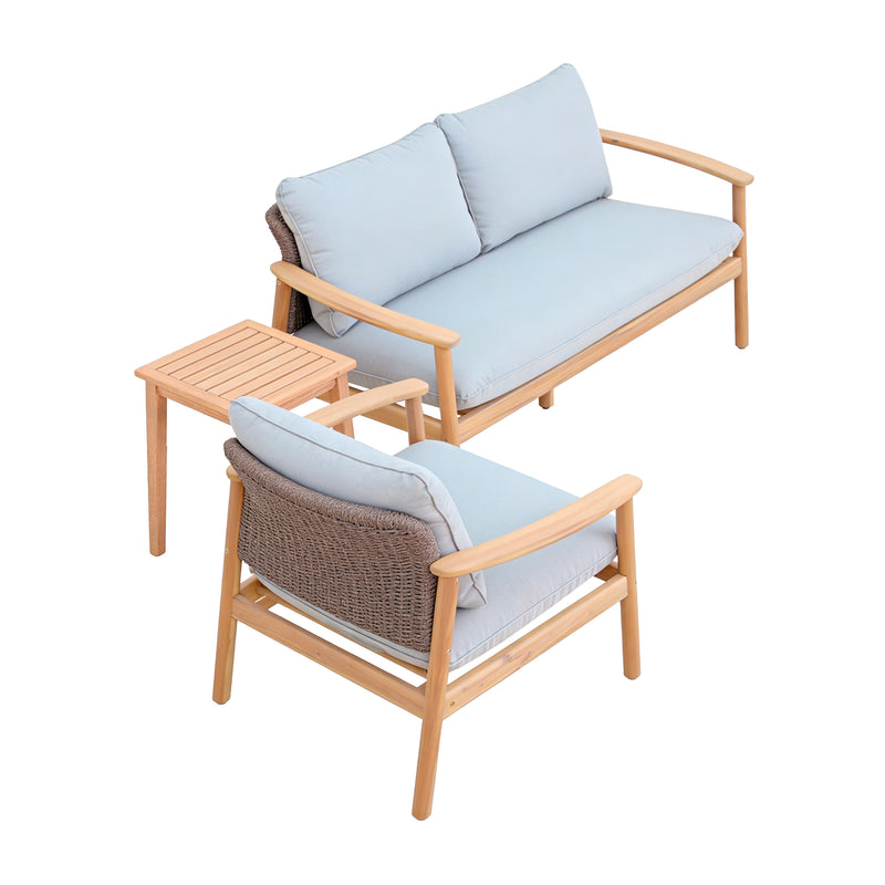 Cargue la imagen en el visor de la galería, Set Freeport 2+1 en madera color natural + mesa bistro Eloise 45x45 - FREE-ELO
