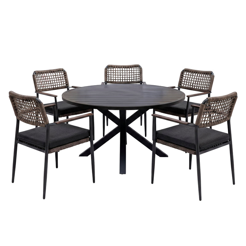 Cargue la imagen en el visor de la galería, Comedor redondo de Exterior Matzo black + 5 sillas Dolce carbón - 58790 / GLA6319410-CH
