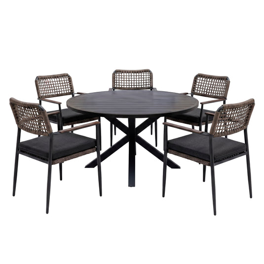 Comedor redondo de Exterior Matzo black + 5 sillas Dolce carbón - 58790 / GLA6319410-CH