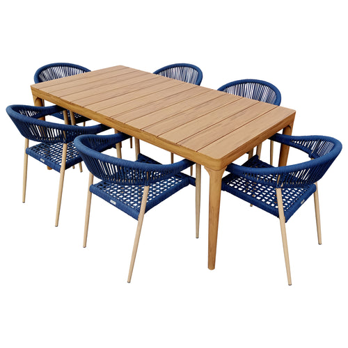 Comedor de Aluminio 1.8 M Wood Look + 6 sillas Mona color azul