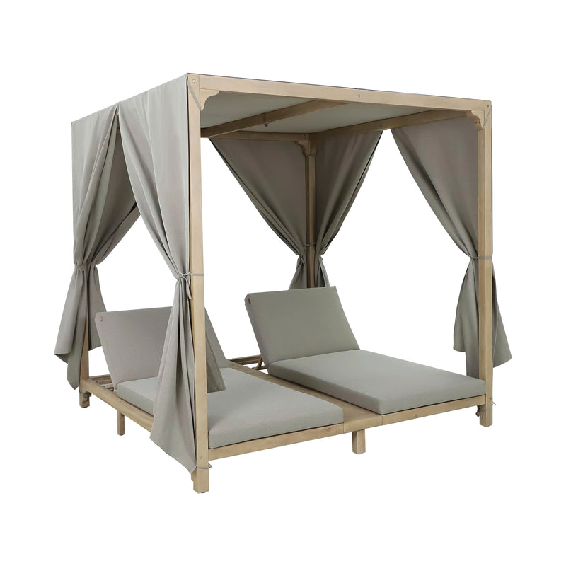 Cargue la imagen en el visor de la galería, Camastro Doble Pro Barcares con cortina color beige - HUC26265
