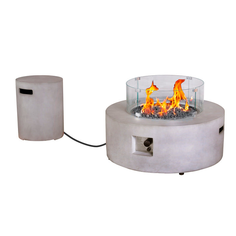 Cargue la imagen en el visor de la galería, Set Fogata redonda de exterior de gas LP color gris claro con tapa de gas LP y parabrisas - PDF095A-045-17A
