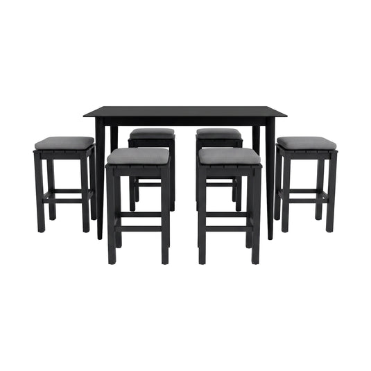 Comedor alto para Exterior 1.4 m Shakira + 6 bancos Waterfall color carbón - SHAK-WAFLL-6