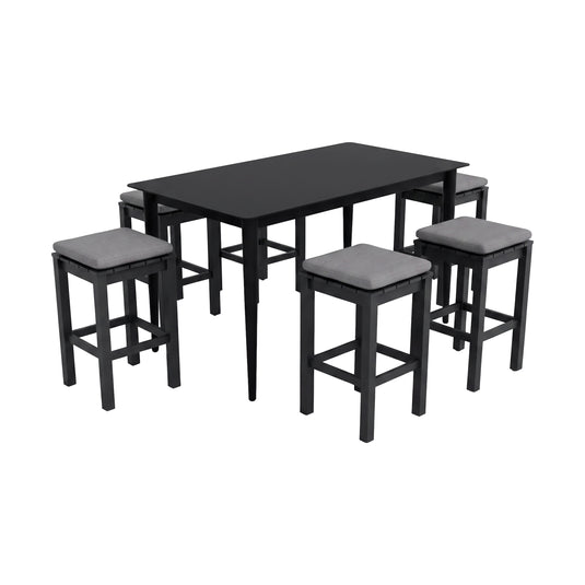 Comedor alto para Exterior 1.4 m Shakira + 6 bancos Waterfall color carbón - SHAK-WAFLL-6