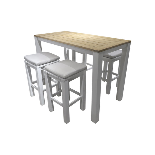 Comedor alto Clay 1.5 M+ 4 bancos Waterfall, color blanco - CL-WAWH